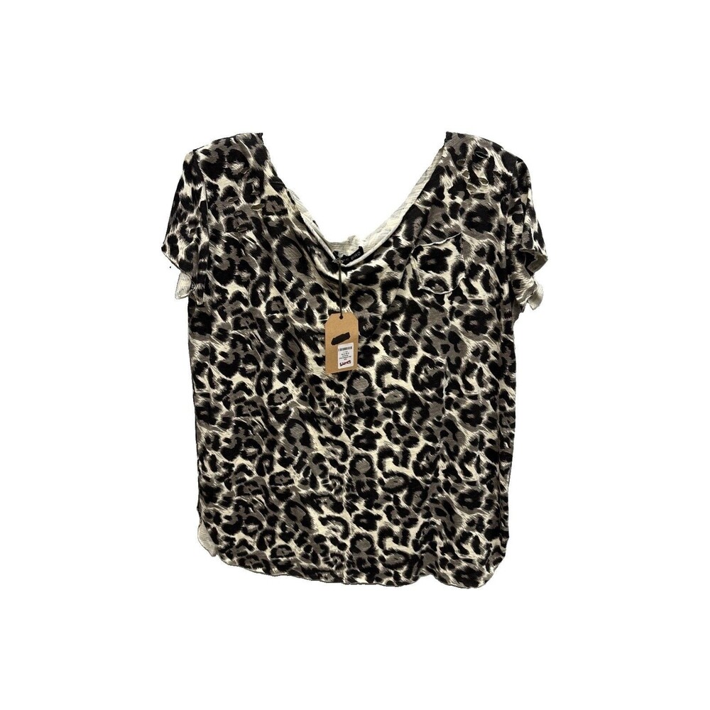 A Rare Bird Distressed Top Animal Print Short Sleeve Pocket Tee S M New Cotton